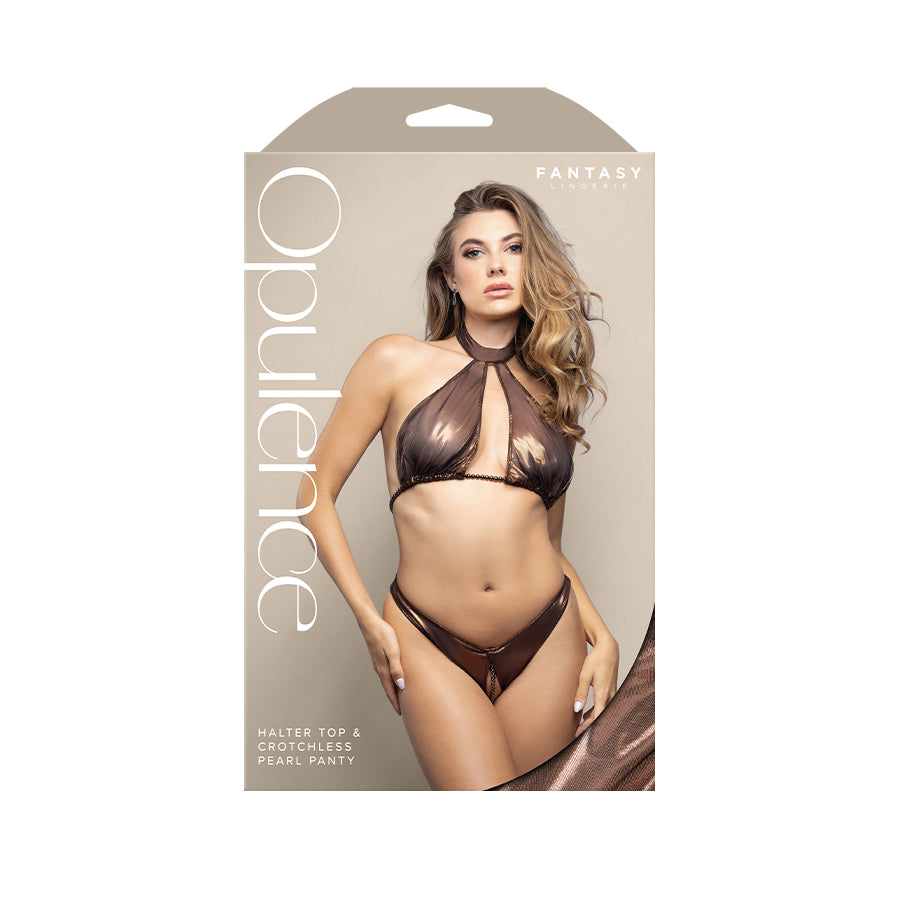 Opulence Halter Top and Crotchless Pearl Panty Set – Lingerie M/L > Clothes > Lingerie Sets - Tophatter Daily Deals
