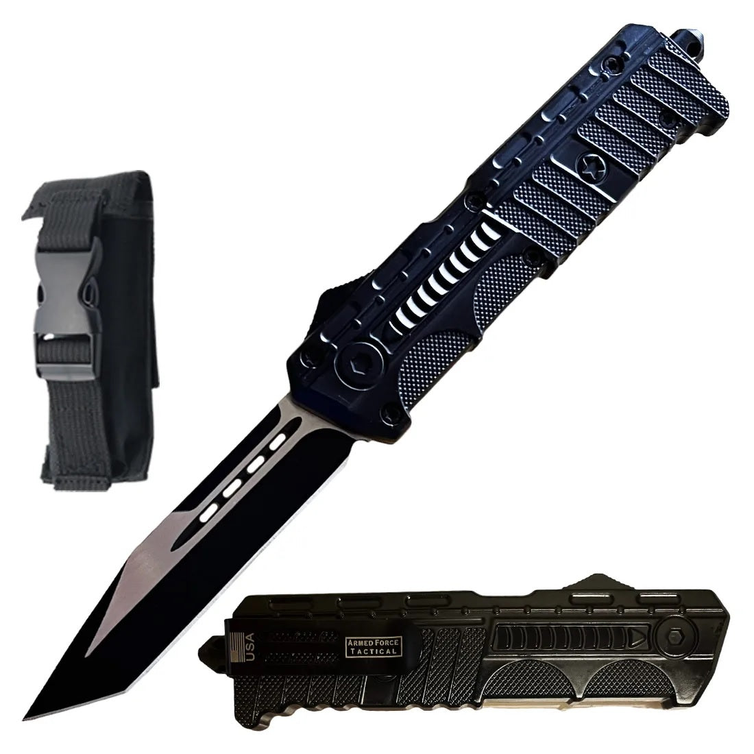 9" Pistol Shape Military Black OTF Dual Action Automatic Knife - TOPHATTER'S ARMORY DEALS Collectible Weapons - Tophatter Daily Deals