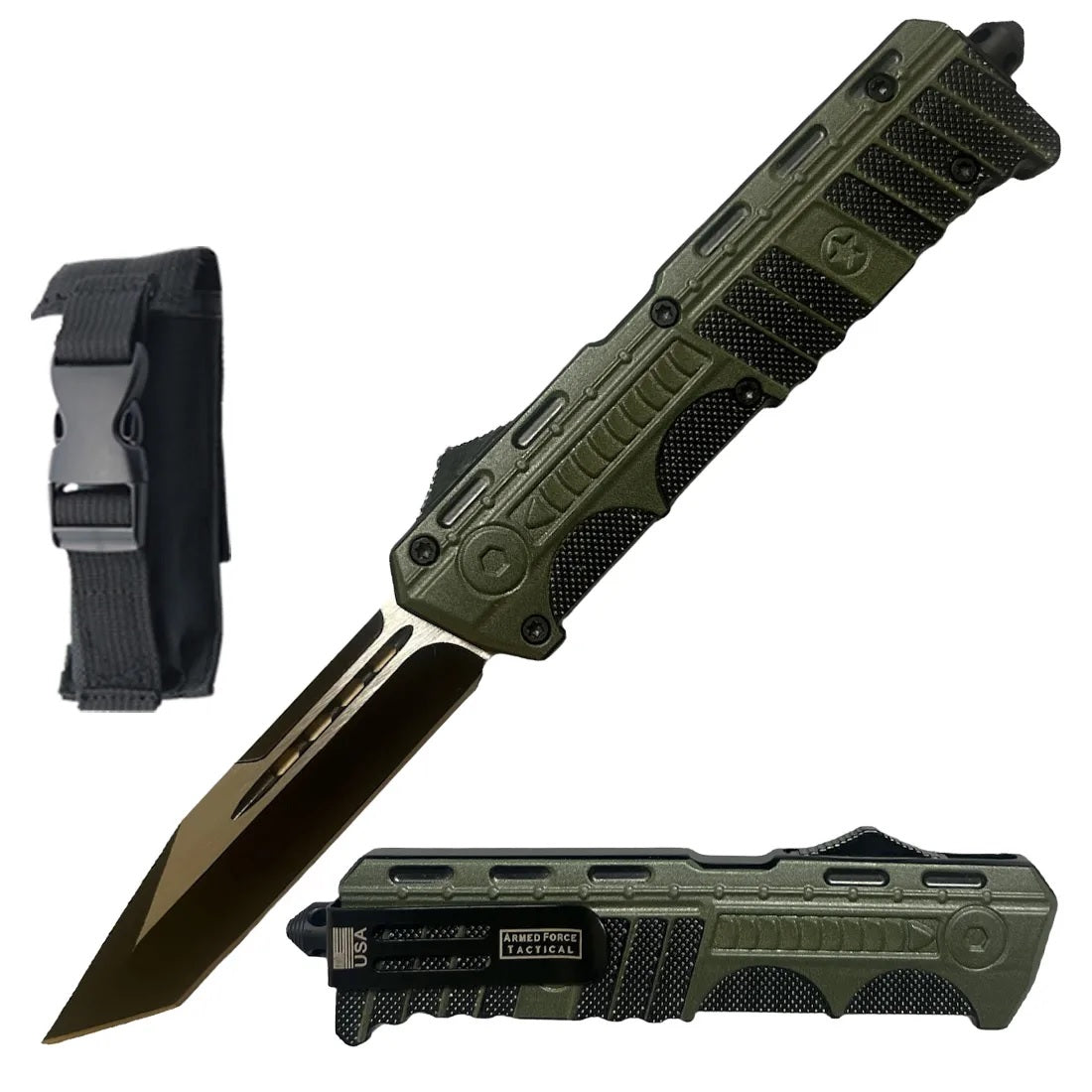 9" Pistol Shape Military Green OTF Dual Action Automatic Knife - Tophatter's Guns'N'Weapons Store Collectible Weapons - Tophatter Daily Deals