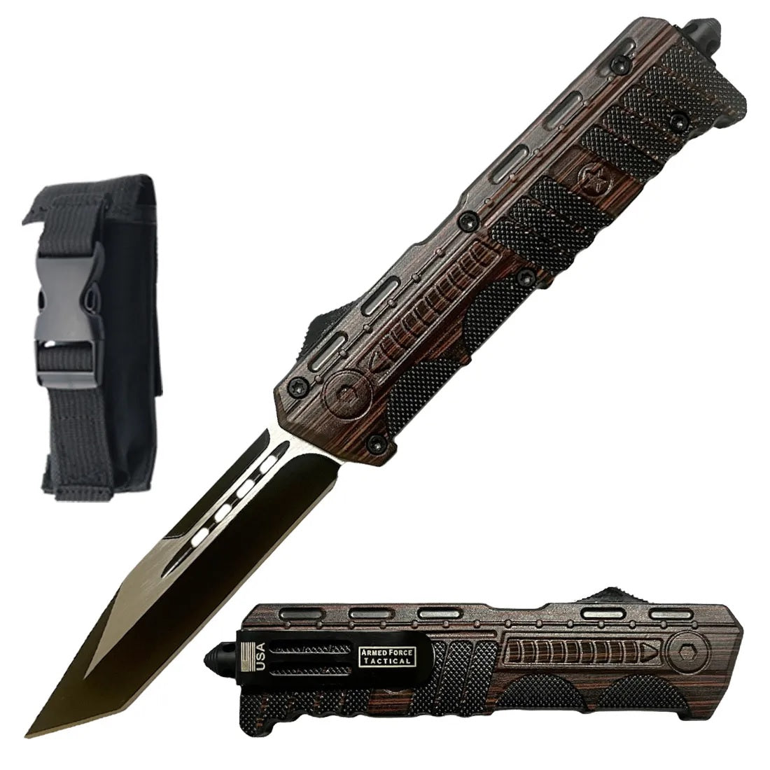 9" Pistol Shape Military Wood Handle OTF Dual Action Automatic Knife Collectible Weapons - Tophatter Daily Deals