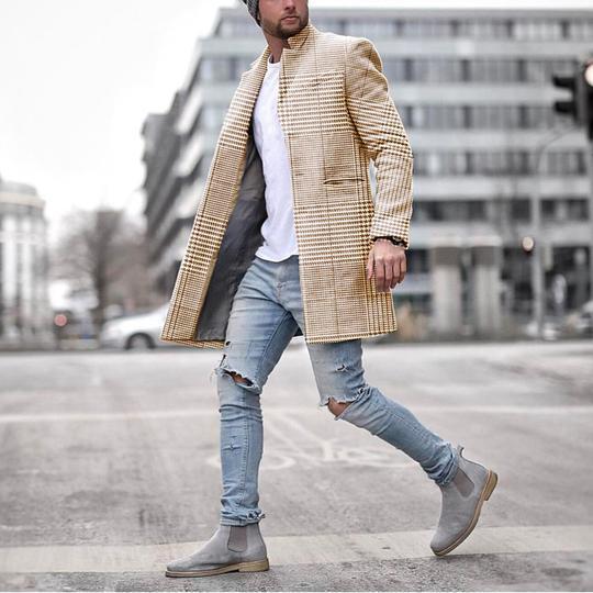 Warm Men's Midlength Coat - Standup Collar, Plaid Polyester 3D Changing Face Moving Picture Frame - Tophatter Daily Deals