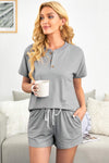 Quarter Button Short Sleeve Top and Shorts Lounge Set Gray Loungewear Sets - Tophatter Daily Deals