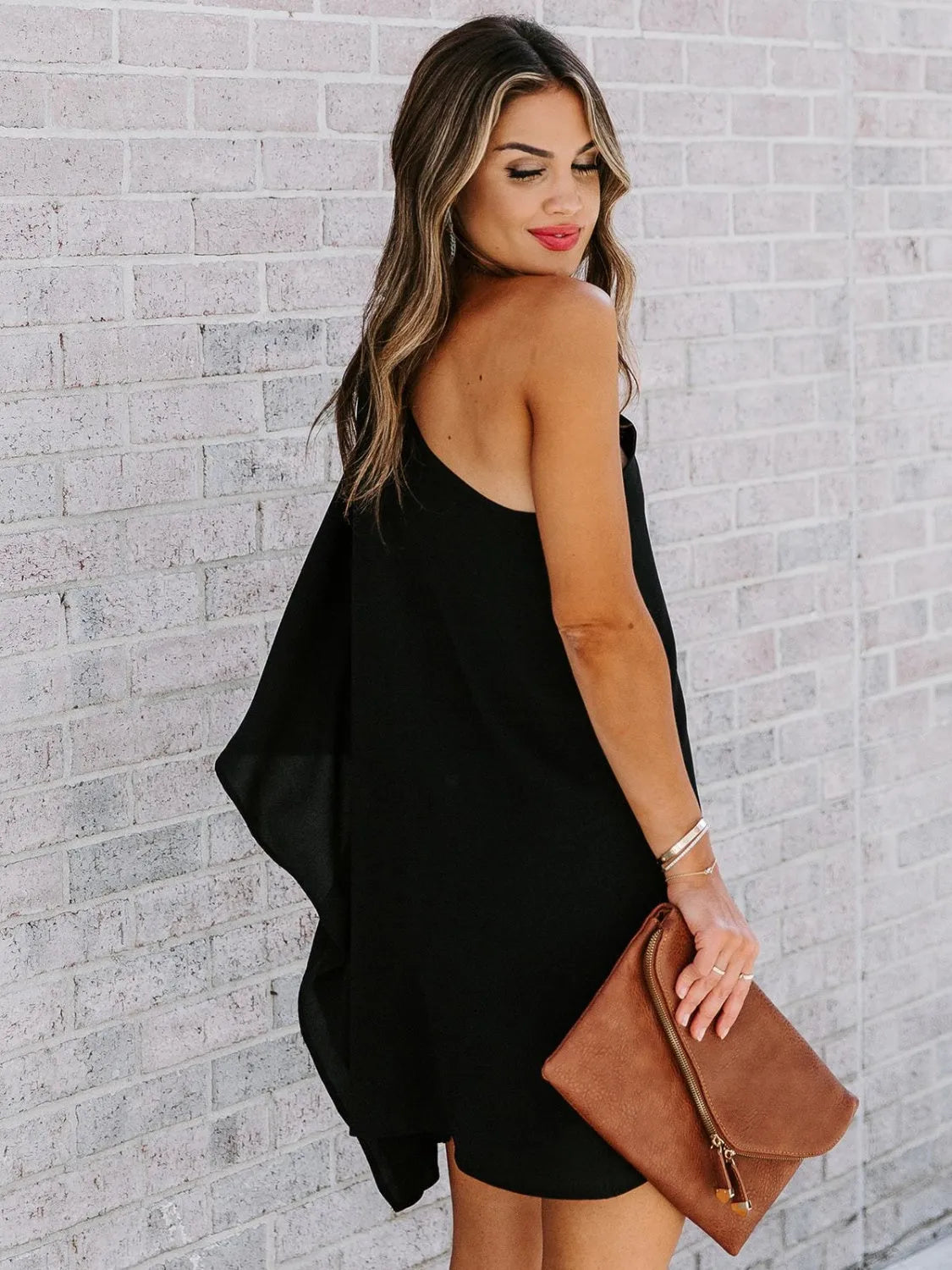 Single Shoulder Kimono Sleeve Mini Dress Casual Dresses - Tophatter Daily Deals