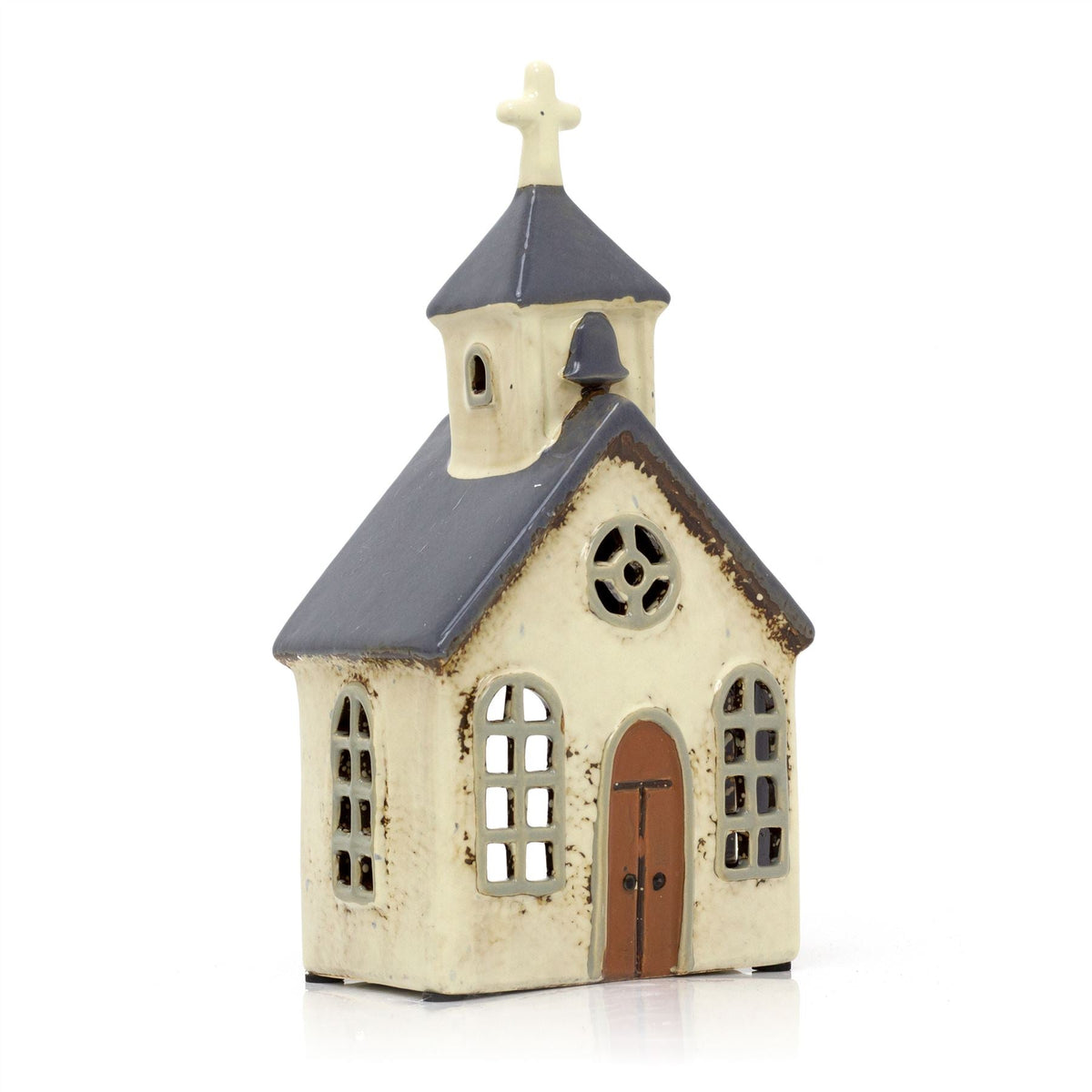 Village Church Tealight Candle Holder | Rustic Pottery Chapel Tea Light Ornament Candle Holder - Tophatter Daily Deals
