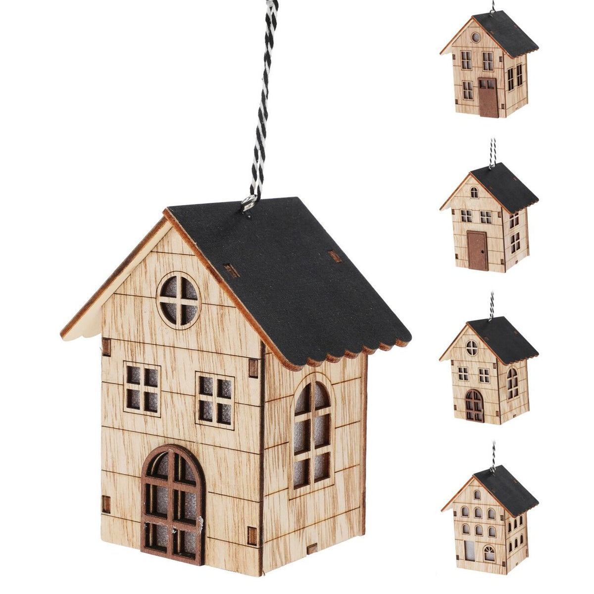Mini LED Christmas House Bauble | Light-up Wooden Christmas House Tree Ornament Baubles - Tophatter Daily Deals
