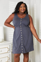 Double Take Sleeveless Button Down Magic Dress Charcoal Casual Dresses - Tophatter Daily Deals
