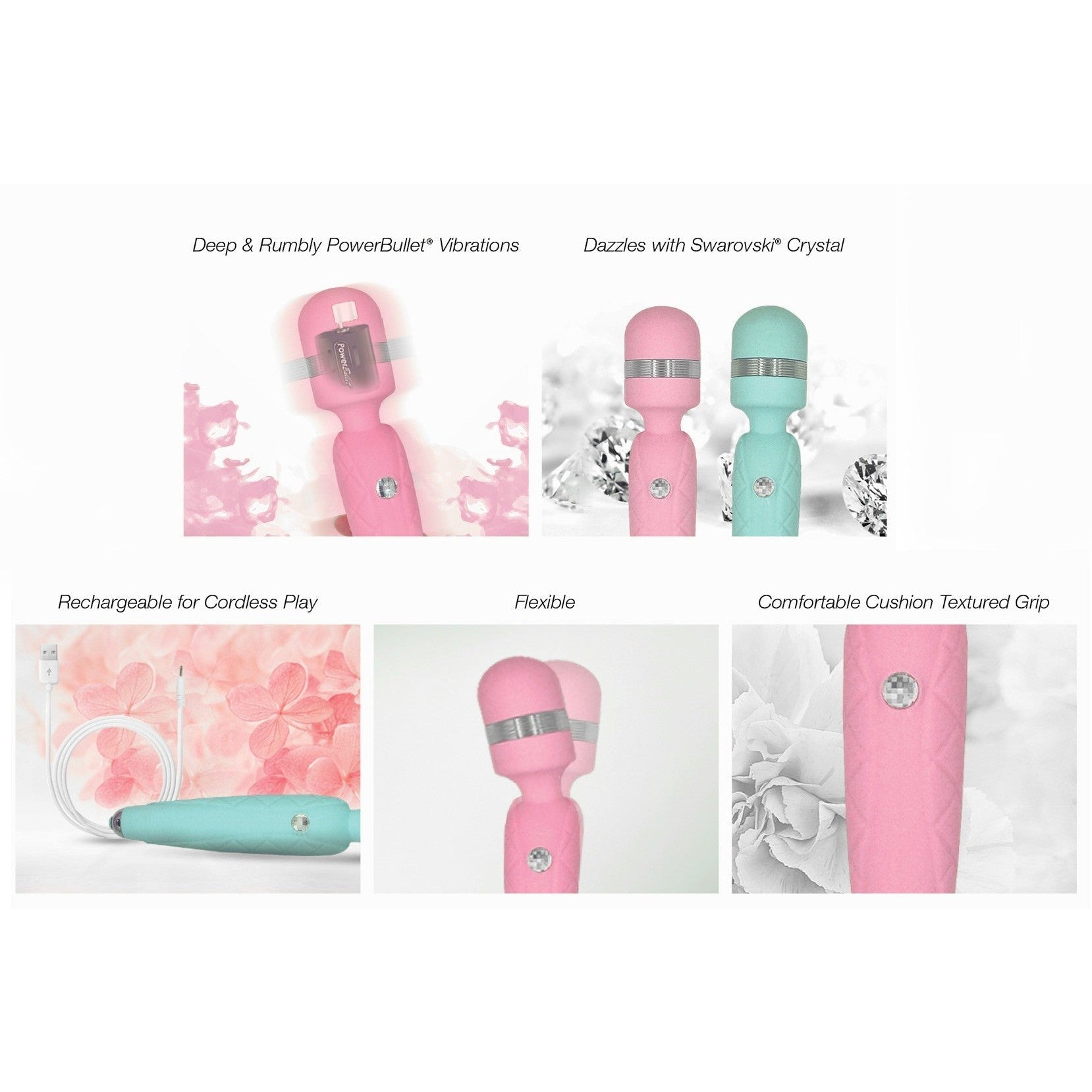 Pillow Talk Cheeky Vibrating Massage Wand in Teal Massage Wand - Tophatter Daily Deals