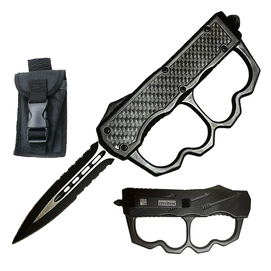 9" Overall Tactical Knuckle OTF Knife G10 Carbon Fiber Handle - TOPHATTER'S ARMORY DEALS Collectible Weapons - Tophatter Daily Deals