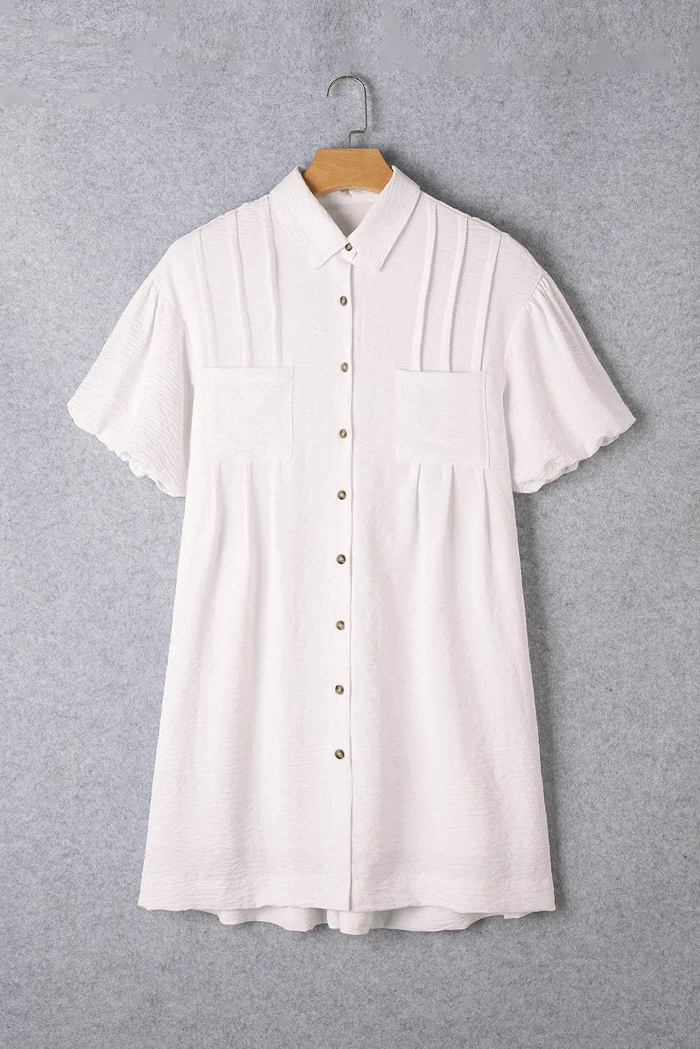 Collared Neck Short Sleeve Mini Dress White Casual Dresses - Tophatter Daily Deals