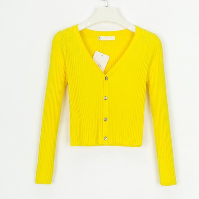 Fitted Womens Cropped Cardigan - Ribbed Knit, Casual Yellow 3D Changing Face Moving Picture Frame - Tophatter Daily Deals