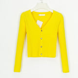 Fitted Womens Cropped Cardigan - Ribbed Knit, Casual Yellow 3D Changing Face Moving Picture Frame - Tophatter Daily Deals