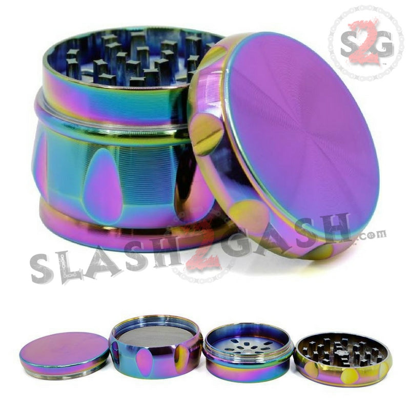 Rainbow Stainless Steel 2.5" Magnetic Spice Herb Grinder 4 piece - Diamond Smoking Accessories - Tophatter Daily Deals