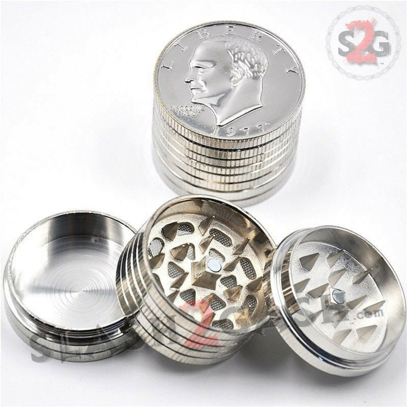 Silver Dollar Coin Grinder Metal Tobacco Herb Crusher - 3 pieces Smoking Accessories - Tophatter Daily Deals