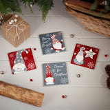 Set of 4 Fun Christmas Gonk Coasters | Square Ceramic Drinks Coasters - 10cm Coaster - Tophatter Daily Deals