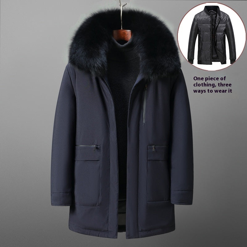 Warm Classic Men's Down Jacket - Mid Length Polyester Purplish Blue 3D Changing Face Moving Picture Frame - Tophatter Daily Deals