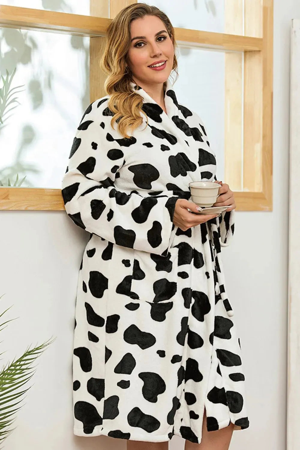Plus Size Printed Tie Waist Robe with Pocket Sleep Dresses - Tophatter Daily Deals