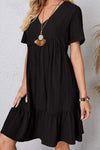 Full Size Ruched V-Neck Short Sleeve Dress Black Casual Dresses - Tophatter Daily Deals