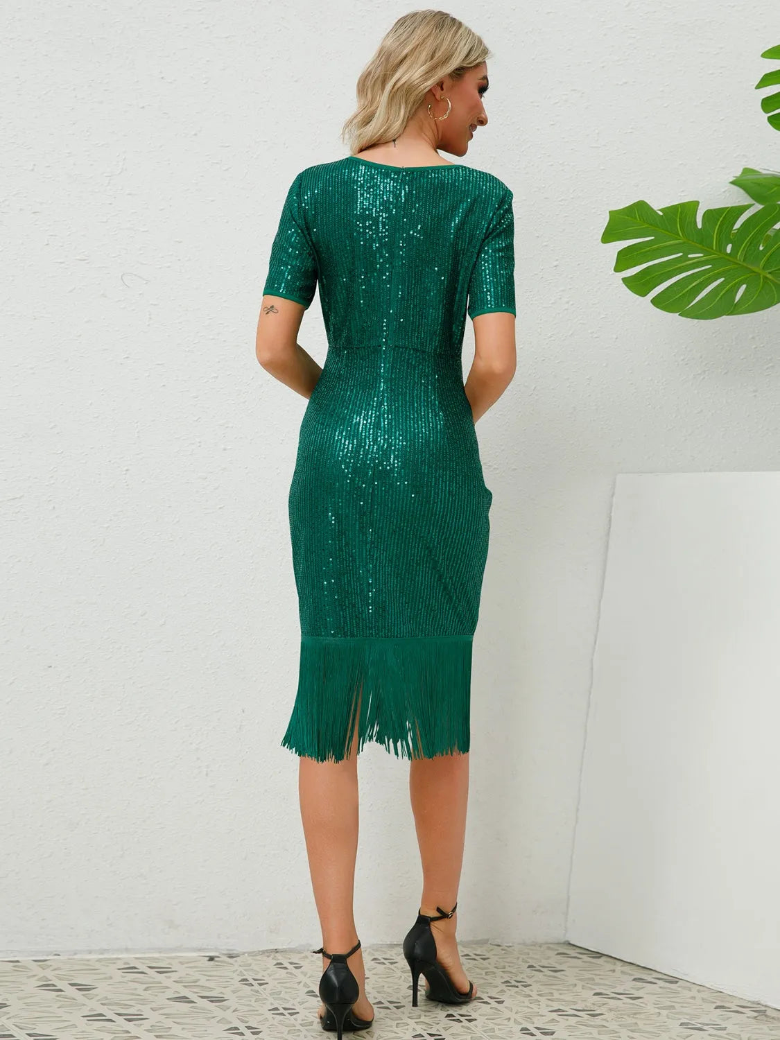 Tassel Sequin Short Sleeve Dress Cocktail Dresses - Tophatter Daily Deals