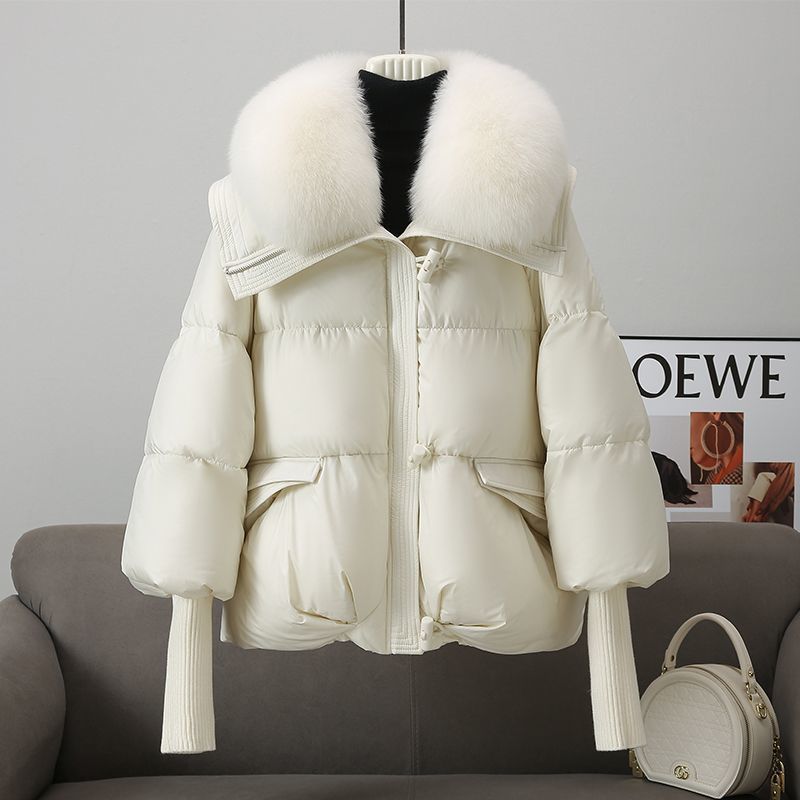 Insulating Women's Puffer Jacket - Short Boxy Fur Collar White 3D Changing Face Moving Picture Frame - Tophatter Daily Deals