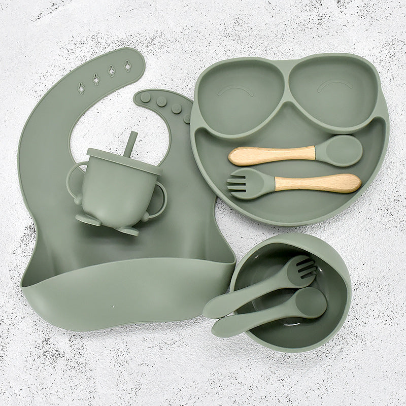 11 Piece Baby Training Dinner Plate Bowl Green 8PCS 0 - Tophatter Daily Deals