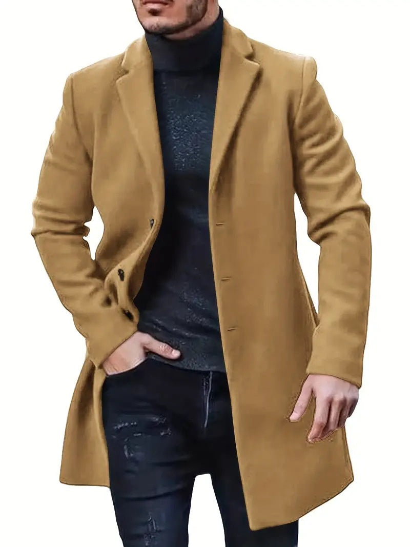 Warm Refined Men's Tweed Coat - Medium-Length Polyester Khaki 3D Changing Face Moving Picture Frame - Tophatter Daily Deals