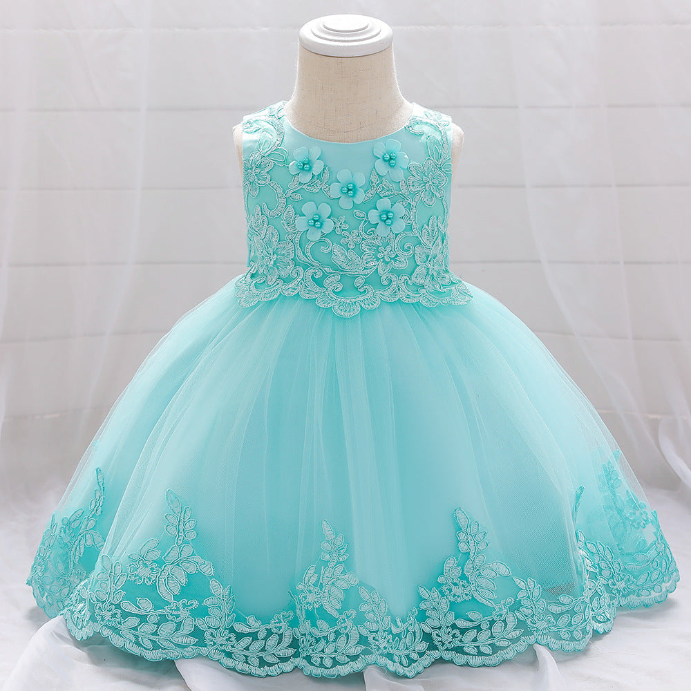 Baby girl one year old net yarn princess dress Green 0 - Tophatter Daily Deals