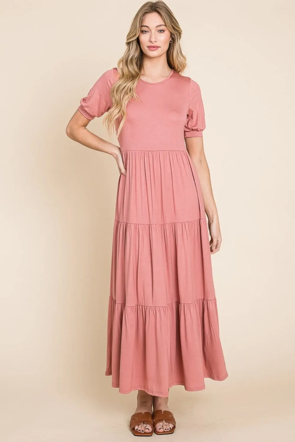 BOMBOM Short Sleeve Tiered Maxi Dress Casual Dresses - Tophatter Daily Deals