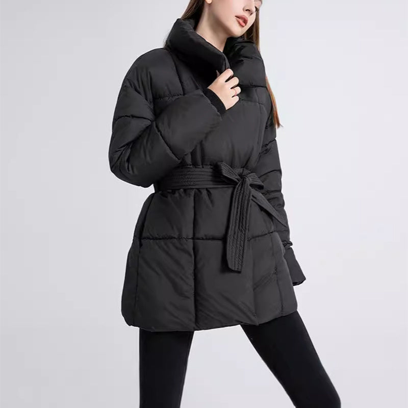 Warm Womens Puffer Coat - Belted Quilted Nylon Midthigh 3D Changing Face Moving Picture Frame - Tophatter Daily Deals