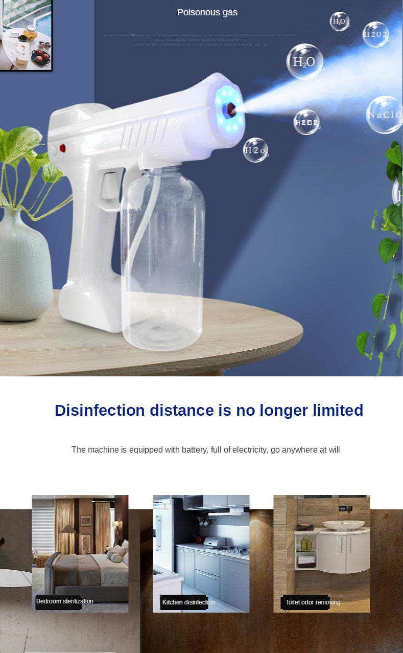 Blue Light Atomizing Spray Gun Handheld Wireless Atomizing Fogger Disinfection Sprayer Nano Sprayer Household Supplies 0 - Tophatter Daily Deals