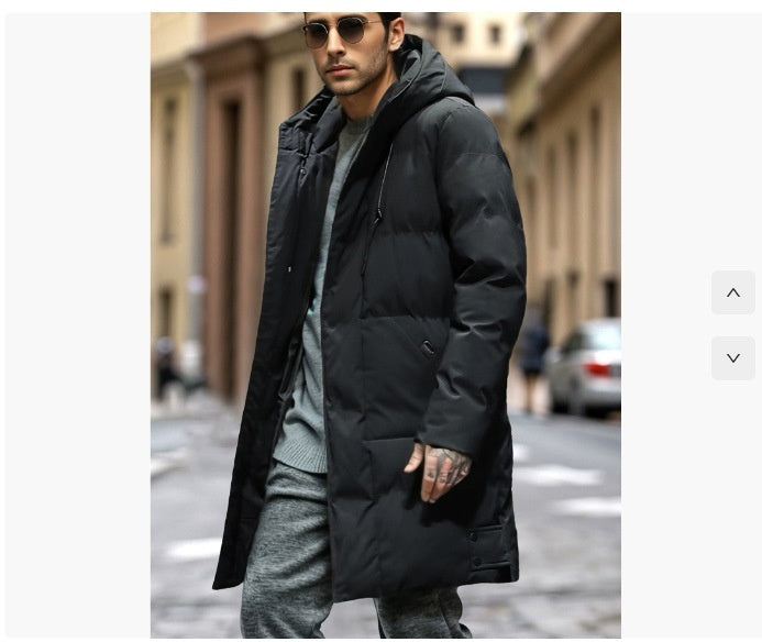 Warm Men's Long Puffer Coat - Hooded Quilted Cotton, Urban Black 3D Changing Face Moving Picture Frame - Tophatter Daily Deals