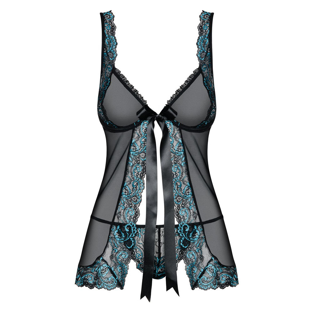 Obsessive Open Front Babydoll and String (Black) – Transparent Stretchy Lingerie Set > Clothes > Babydolls - Tophatter Daily Deals