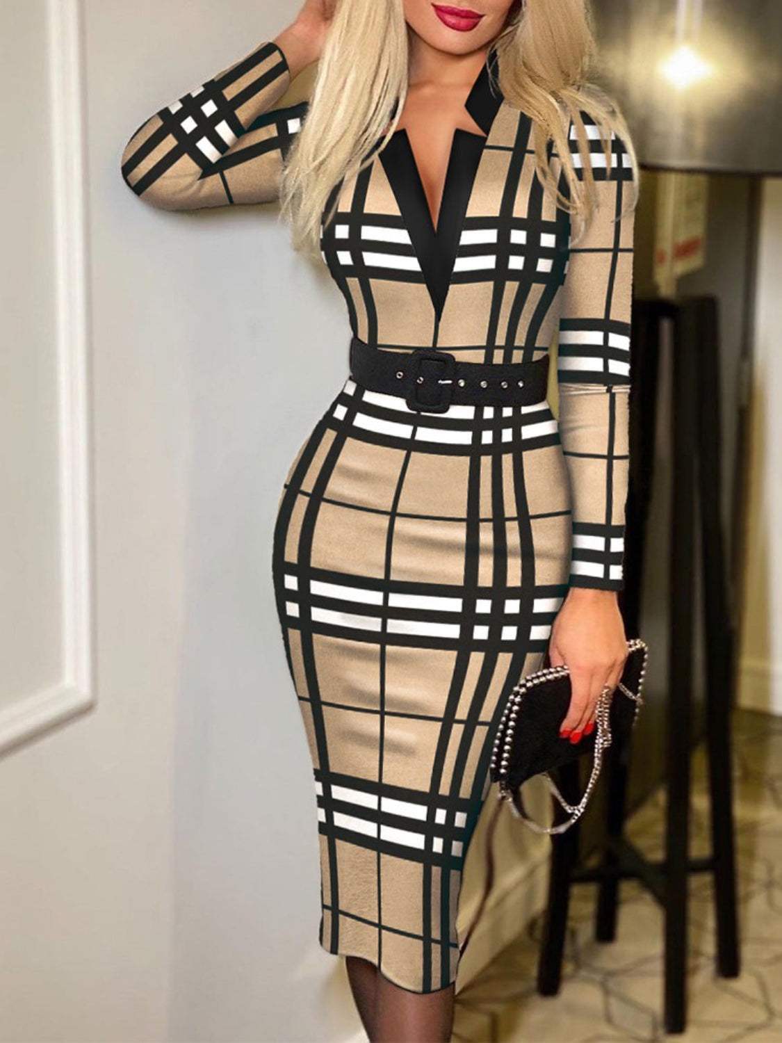 Printed Notched Long Sleeve Wrap Dress Casual Dresses - Tophatter Daily Deals