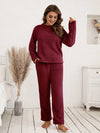 Teddy Long Sleeve Top and Pants Lounge Set Burgundy Loungewear Sets - Tophatter Daily Deals