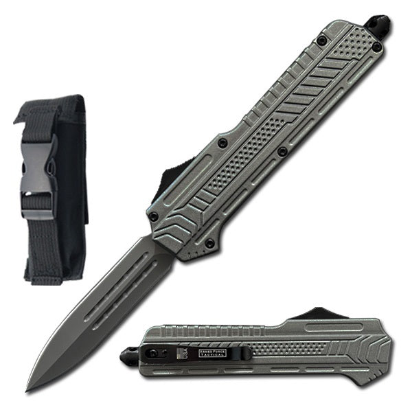 9" Midnight OPS Military OTF Dual Action Automatic Knife Grey Dagger Blade - TOPHATTER'S ARMORY DEALS Collectible Weapons - Tophatter Daily Deals