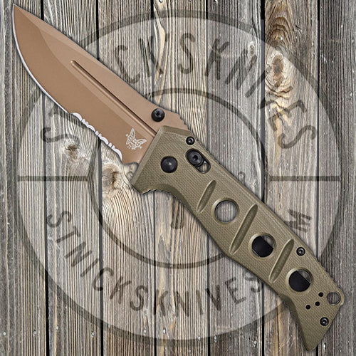 Benchmade - Adamas - Folding Knife - CPM-Cruwear - FDE Serrated Blade - 275SFE-2 Knives - Tophatter Daily Deals