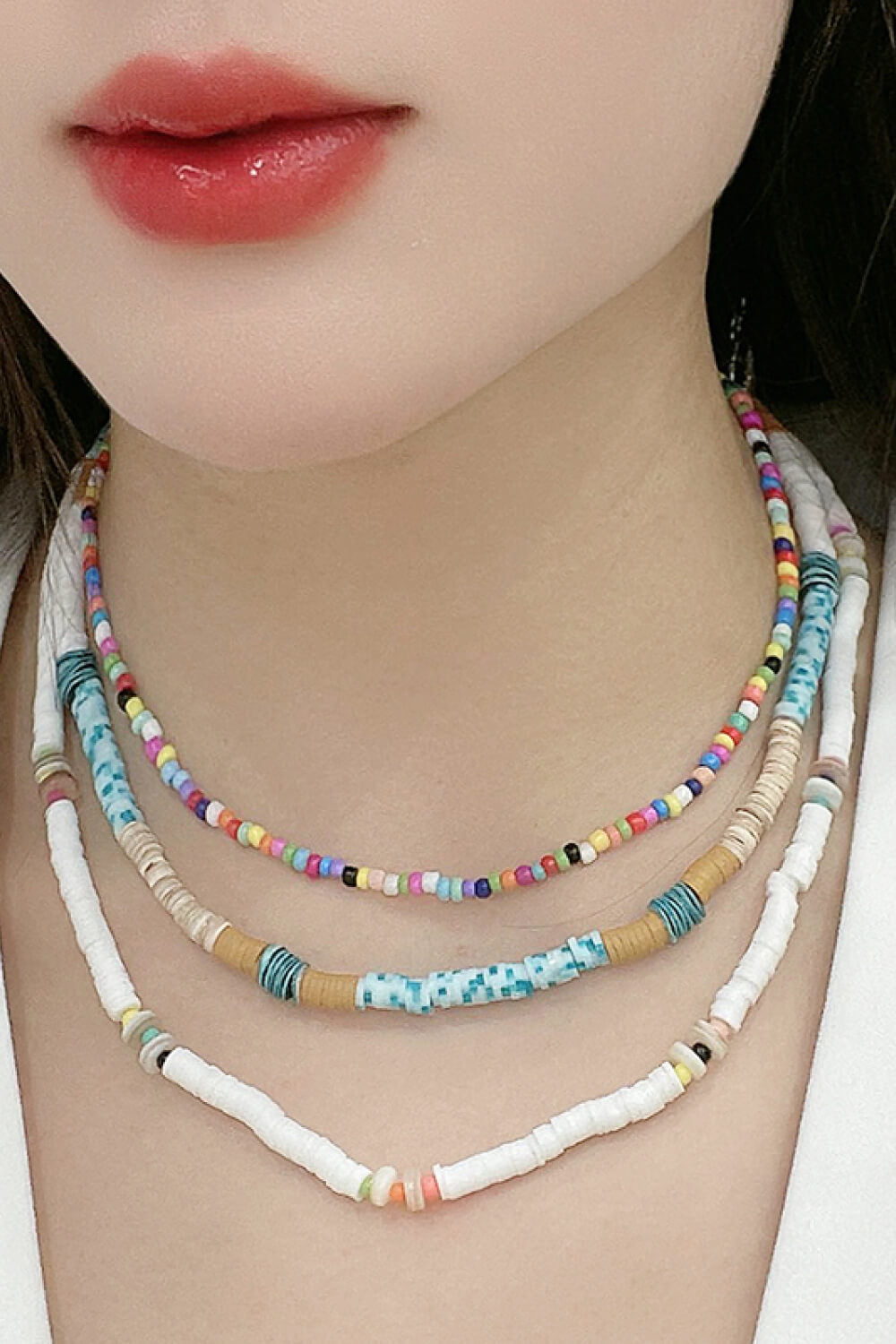 Multicolored Bead Necklace Three-Piece Set Necklaces - Tophatter Daily Deals