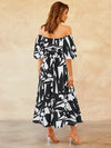 Printed Off-Shoulder Balloon Sleeve Dress Casual Dresses - Tophatter Daily Deals