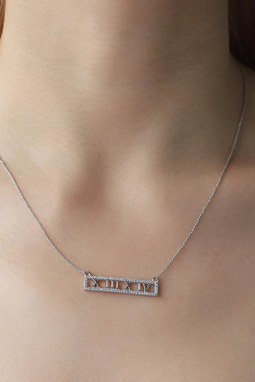 Inlaid Cubic Zirconia Bar Pendant Necklace Silver One Size Necklaces - Tophatter Daily Deals