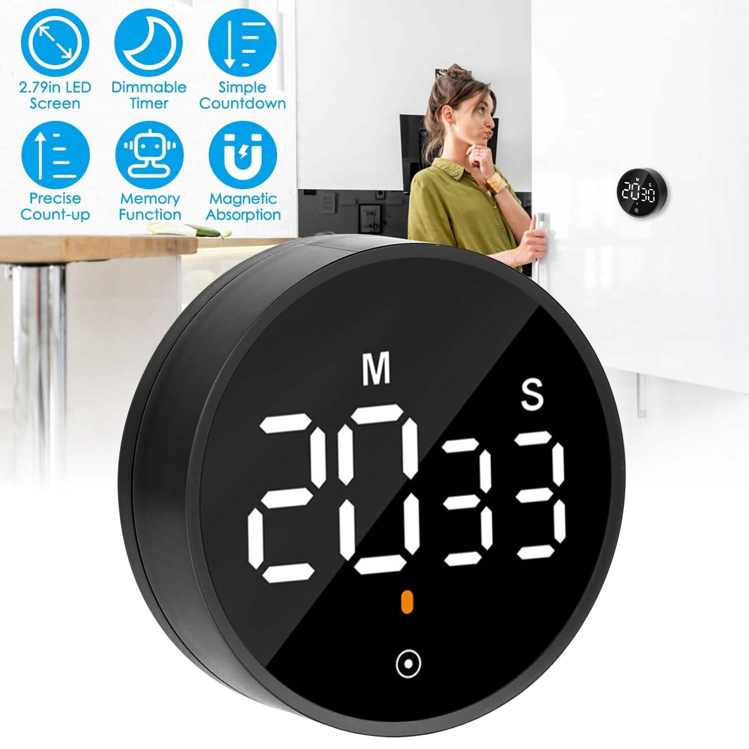 2.79" LED Digital Electronic Countdown Timer Dimmable Mutable Magnetic Clock Kitchen Tools & Gadgets - Tophatter Daily Deals