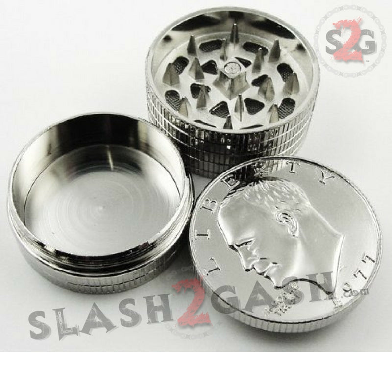 Silver Dollar Coin Grinder Metal Tobacco Herb Crusher - 3 pieces Smoking Accessories - Tophatter Daily Deals