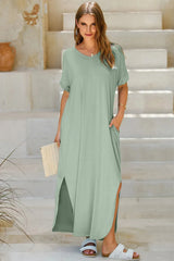 Slit Pocketed Short Sleeve Dress Casual Dresses - Tophatter Daily Deals