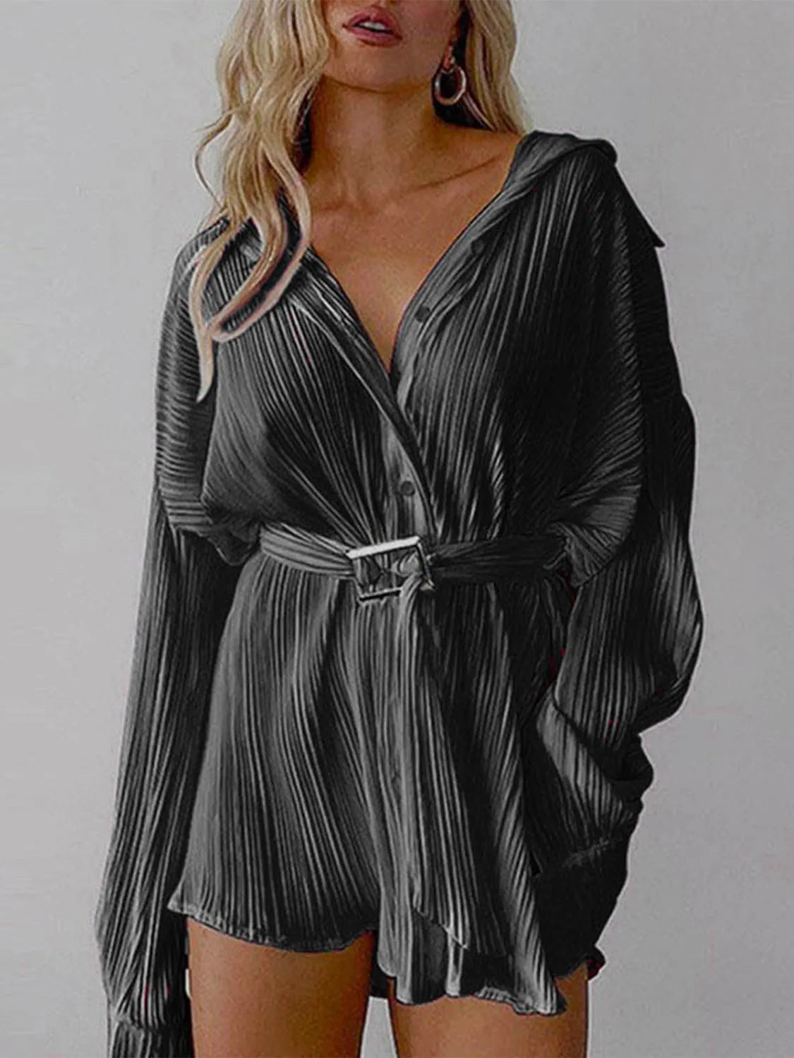 Button Up Dropped Shoulder Shirt Dress Charcoal Casual Dresses - Tophatter Daily Deals