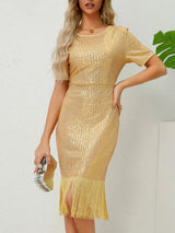 Tassel Sequin Short Sleeve Dress Cocktail Dresses - Tophatter Daily Deals