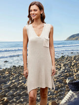 Pocketed Slit V-Neck Sleeveless Dress Casual Dresses - Tophatter Daily Deals
