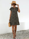 Frill Floral Round Neck Short Sleeve Tiered Dress Casual Dresses - Tophatter Daily Deals