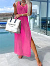 Openwork Slit Cutout Wide Strap Dress Deep Rose Casual Dresses - Tophatter Daily Deals