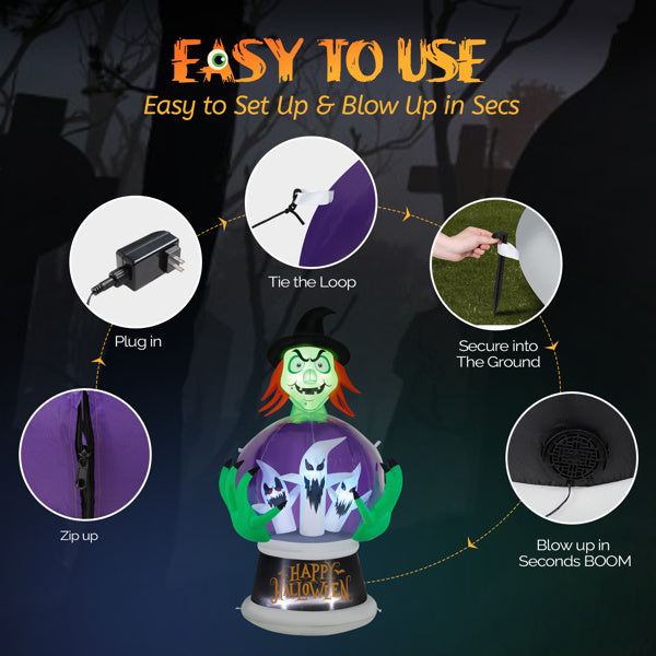 Witch Inflatable 5.9ft Crystal Ball Halloween Decor 2025 3D Changing Face Moving Picture Frame - Tophatter Daily Deals