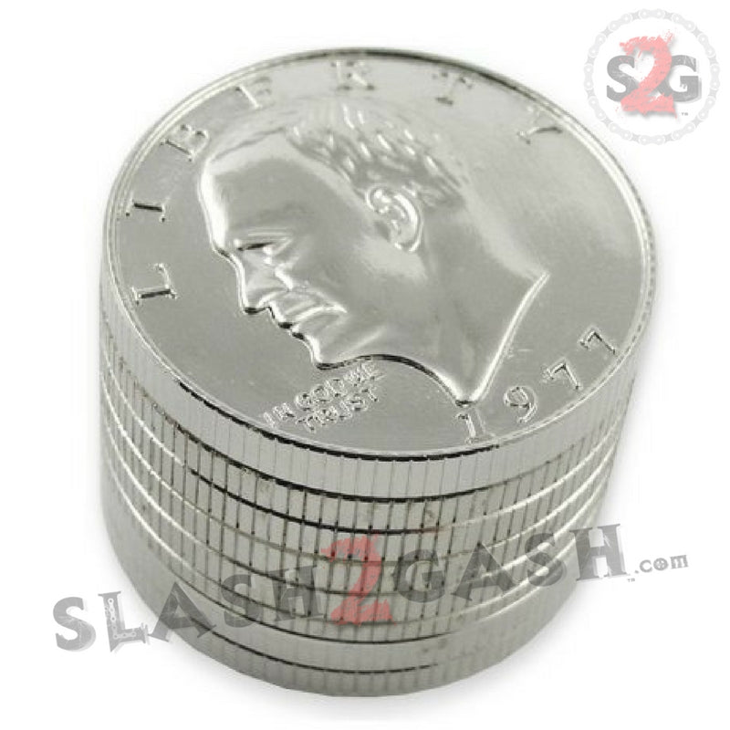 Silver Dollar Coin Grinder Metal Tobacco Herb Crusher - 3 pieces Smoking Accessories - Tophatter Daily Deals
