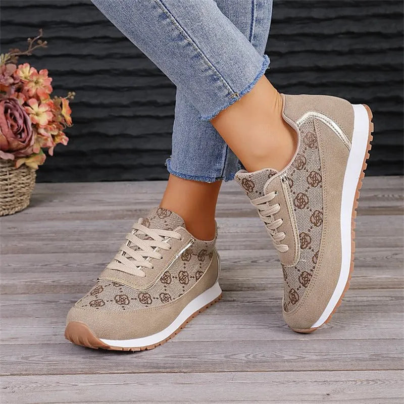 Flower Print Lace-up Sneakers Casual Fashion Lightweight Breathable Walking Running Sports Shoes Women Flats Humidifier - Tophatter Daily Deals