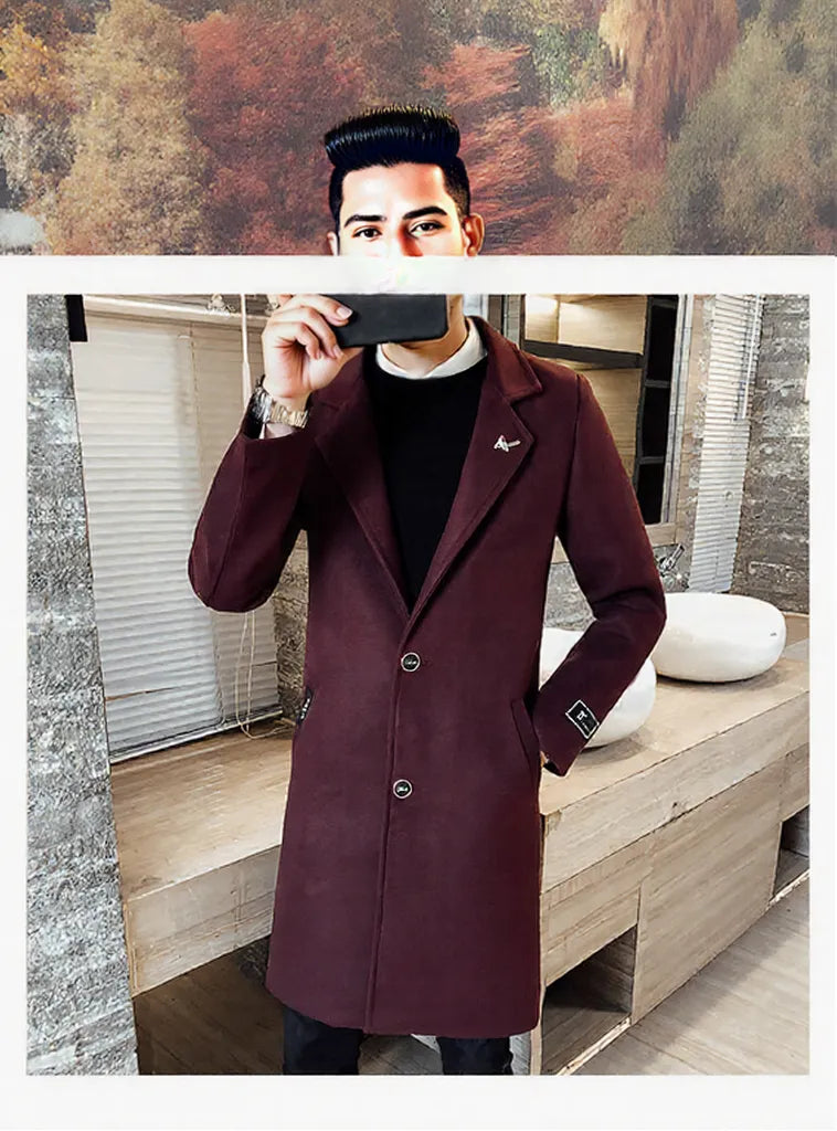 Black fashionable Winter men's long overcoat 0 - Tophatter Daily Deals